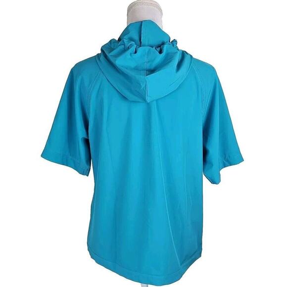 Additions by Chico's ~Size 1 (US M)~ Blue Hooded Short Sleeve Full Zip Jacket. - Picture 6 of 9